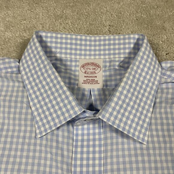 Brooks Brothers Shirt Mens 17.5 34 Madison Non Iron Gingham Check Dress Shirt - Picture 2 of 8